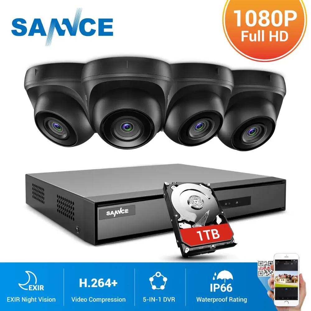 SANNCE 8CH 1080N DVR CCTV Системы 4 шт. 1080P Купольные Камеры видеонаблюдения ИК Крытая