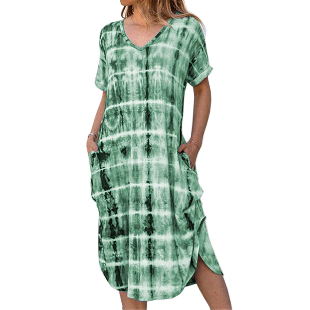 

2020 Women's Dress Short Sleeve V-neck Loose-Fit Slit Floral Printed Dress Short Sleeve Dress