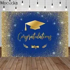 Поздравления Выпускной вечерние фонов бакалавра Кепки блестящие золотисто-голубой фон с декорацией задние планы для фотографирования День Святого Валентина День Валентина портреты фотографии