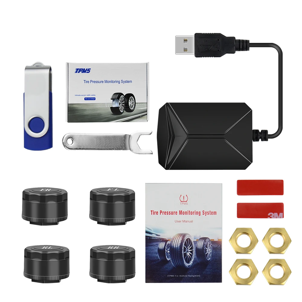 USB Android TPMS система контроля давления в шинах Дисплей Сигнализация 5 в внутренние датчики Android навигация Автомагнитола 4 датчика