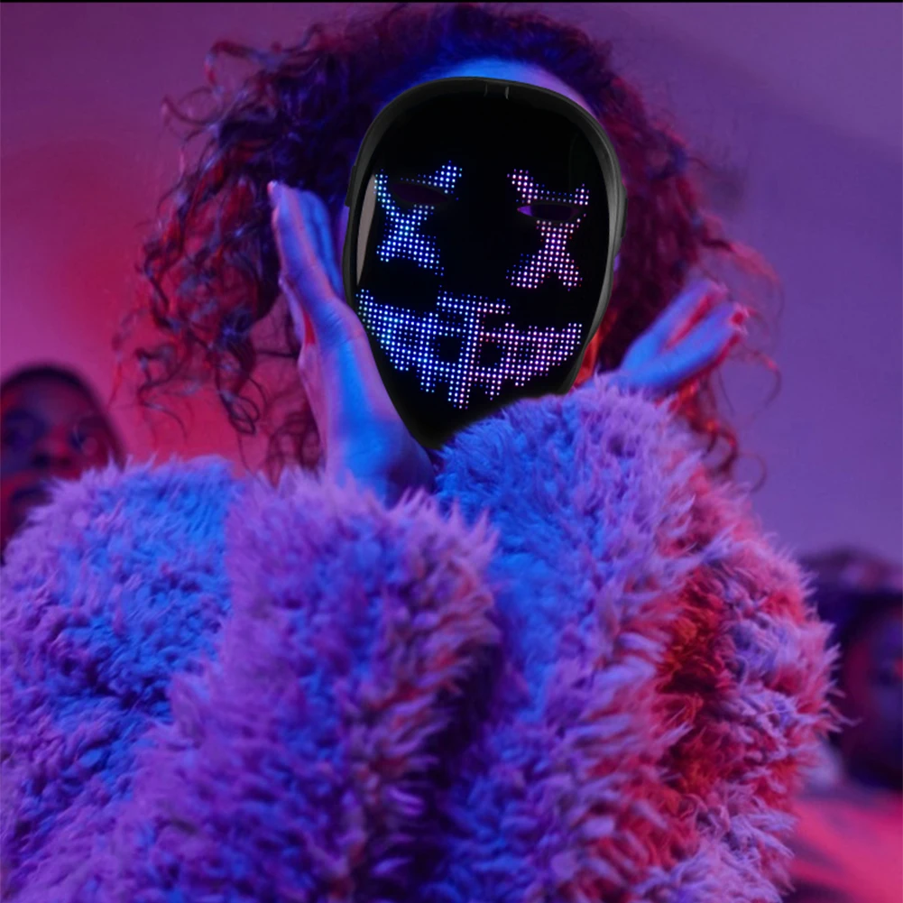 

Bluetooth Programmable LED Light Up Face Cover APP Editing Adult Cosplay Makeup Costume Add Atmosphere Bars/Parties RGB LampBeat