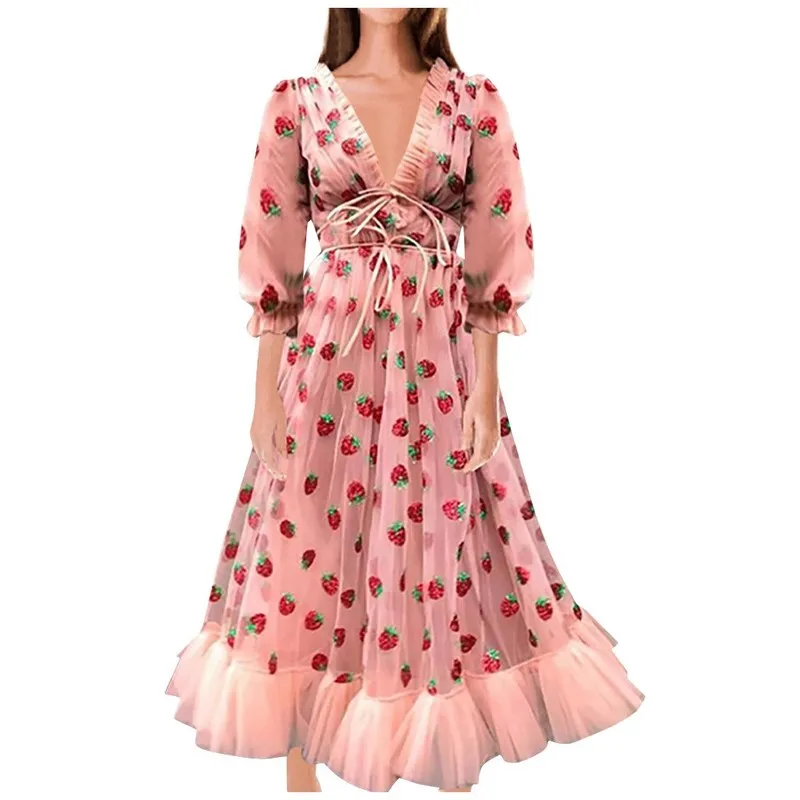 Платье 2021 с принтом клубника длинными рукавами пайетками платье размера плюс в