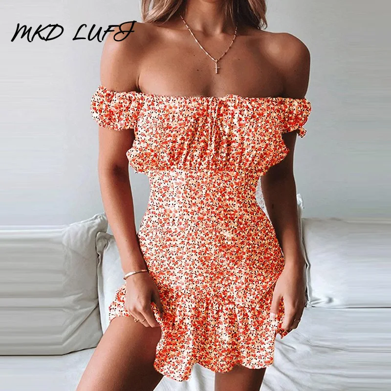 Летнее мини платье без бретелек с цветочным принтом женские повседневные