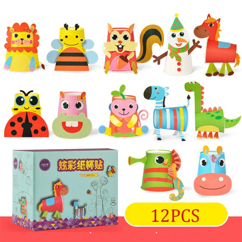 

Montessori Toys Children 3D Animals DIY Handmade Paper Cups Stickers Kit Art Craft Educational Toys for Kids 2 To 4 Years Old