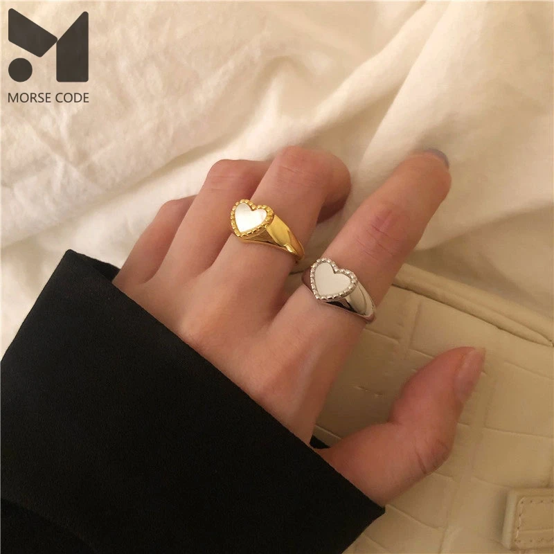 

MC Elegant 925 Sterling Silver Love Heart Shell Finger Ring For Women Fashion Party Wedding Jewelry Cat Eyes Opening Ring Gift