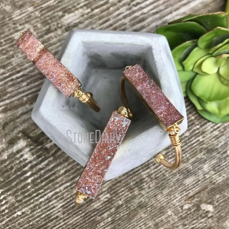 BM11268 новая идея розовый Друза ювелирные изделия браслет с золотым покрытием