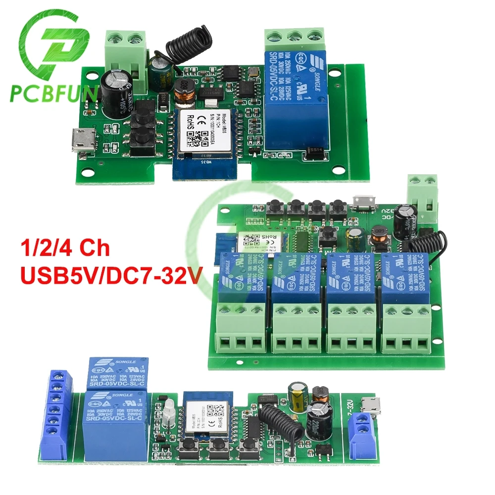 USB 5V DC7-32V 1CH 2CH 4CH RF WI-FI дистанционного Управление релейный коммутационный модуль 12V
