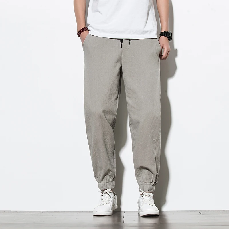 Уличная одежда в китайском стиле мужские шаровары летние однотонные хлопковые