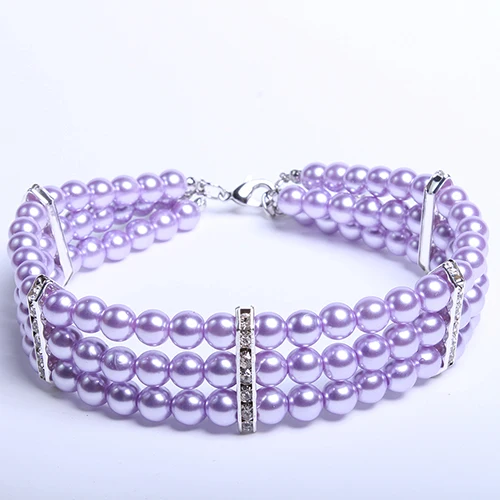 Purple 3 ряда собака жемчуг Цепочки и ожерелья воротник аксессуары Beling Шарм Cat украшения для щенков для собак, кошек, мелких Medium4 цвета - Цвет: Purple