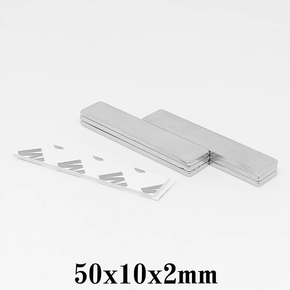 

2/5/10/20/50PCS 50x10x2mm Thin Block Strong Rare Earth Magnet With 3M Tape 50*10*2 Rectangular Neodymium Magnets Sheet 50x10x2