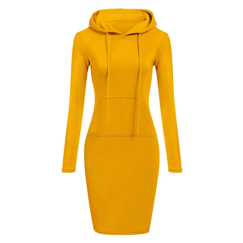 Платье с капюшоном осенне зимняя теплая толстовка платье длинными рукавами 2019