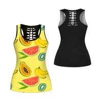 usa size women yoga tank top fruit cute 3d print fitness sports sleeveless sweater sexy hollow out running vest