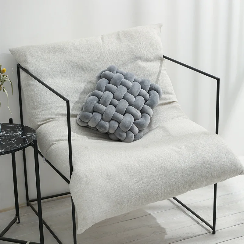 

Living room soft plush knot cushion sofa pillow solid color square hand-woven cushion cushion cushion pillow