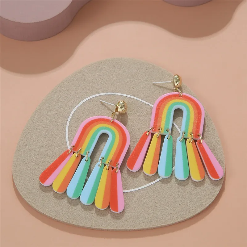 

AOMU 2021 Fashion Hit Color Acrylic Earrings Geometric Irregular Round Rectangle Macaron Color Dangle Earrings Jewelry Gifts