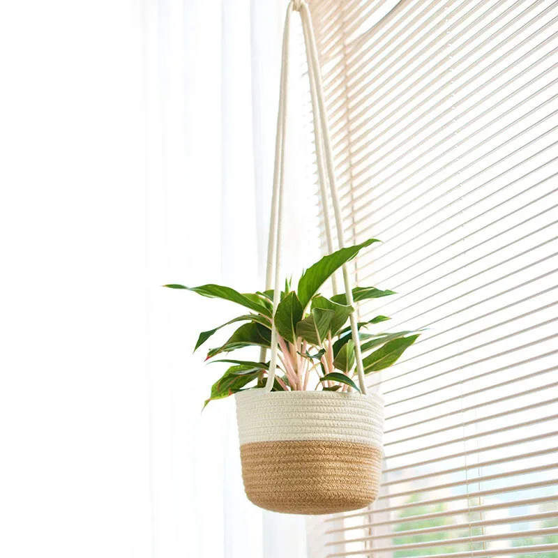 

Hanging Planters Basket with Long Hanging Rope, Cotton Rope Woven Basket, Handmade Flower Plant Pots Holder