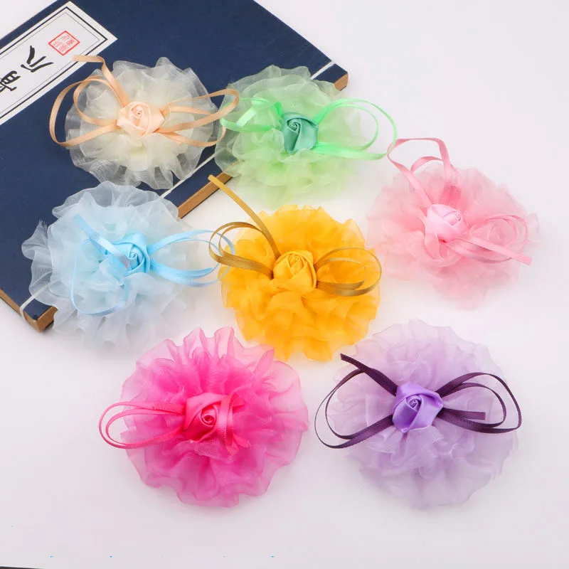 Шифоновая нашивка роза из органзы ручной работы наклейки 3 шт./Лот украшения для