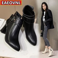 ankle boots womens autumnwinter 2021 new soft leather single boot chunky heel martin versatile heel side zipper ankle boots
