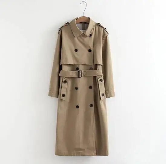 

Women Casual Solid Color Double Breasted Outwear Fashion Sashes Office Coat Chic Epaulet Design Long Trench