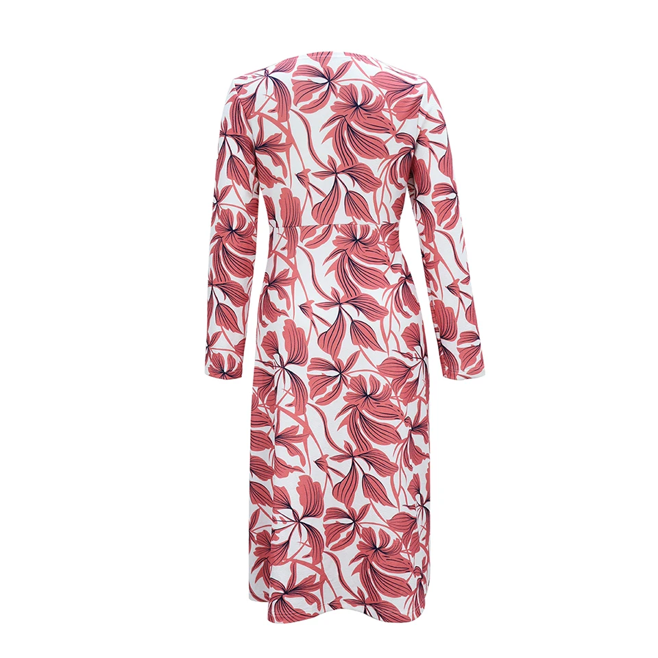 Koodred Women's Fashion Autum Deep V-neck Print Bohemia Sexy Dress Lady Long Sleeves Slim Mid-calf Bandage Split Vantige | Женская