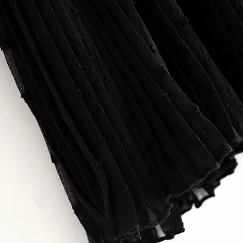 

HiloRill Women Dot Print Ruffles See Through Blouse Casual Transparent Female Long Sleeve Shirts Office Lady V Neck Solid Top