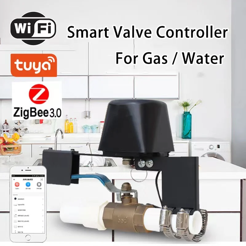 

Умный клапан управления для воды и газа Tuya Wifi/Zigbee, автоматическое отключение, работает с Alexa Яндекс Google Home