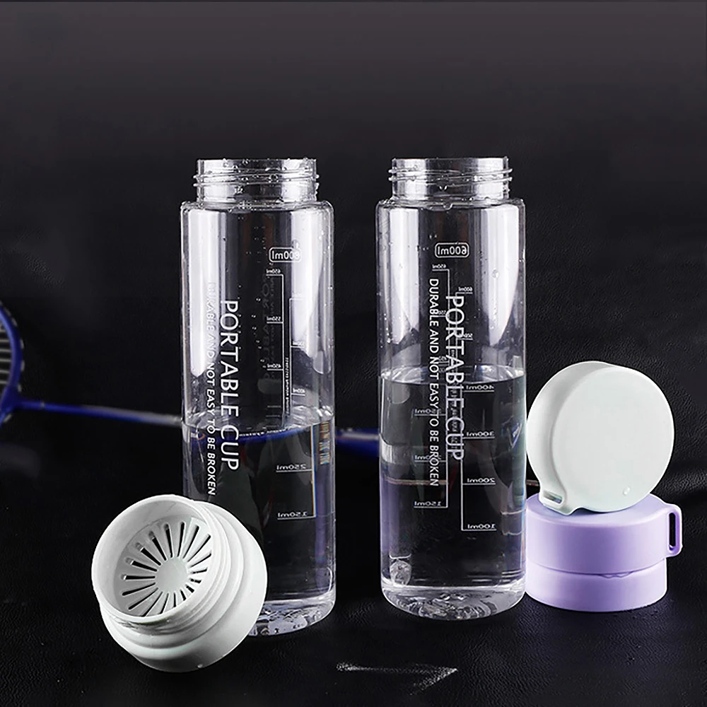 

600 Plastic Leak Proof Water Bottle Portable Sports Climbing Hiking Direct Drinking Bottle With Tea Compartment Lifting Rope