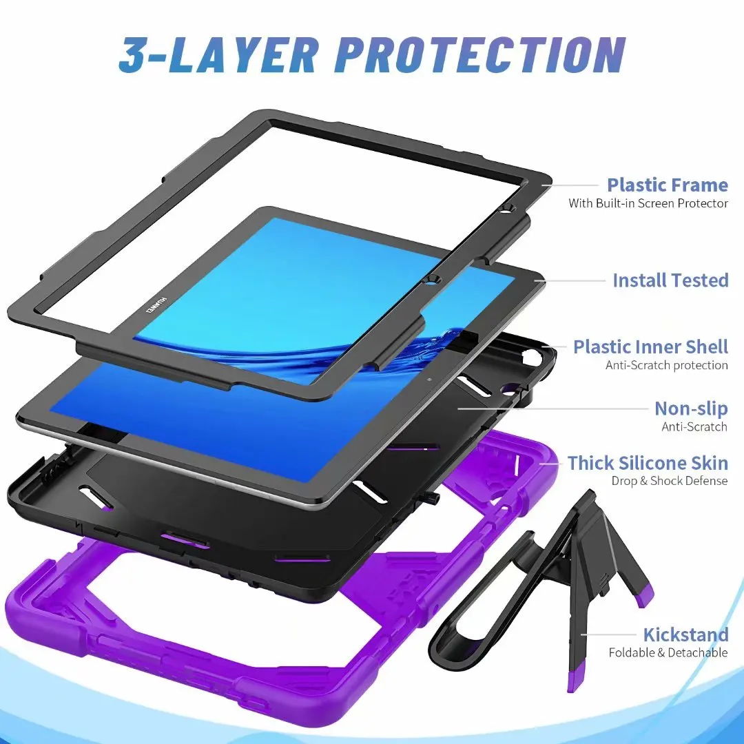 

Cover For Huawei MediaPad T5 10 AGS2-W09/L09/L03 10.1 inch Tablet 3 in 1 Silica gel PC Whole body Protective Case Funda