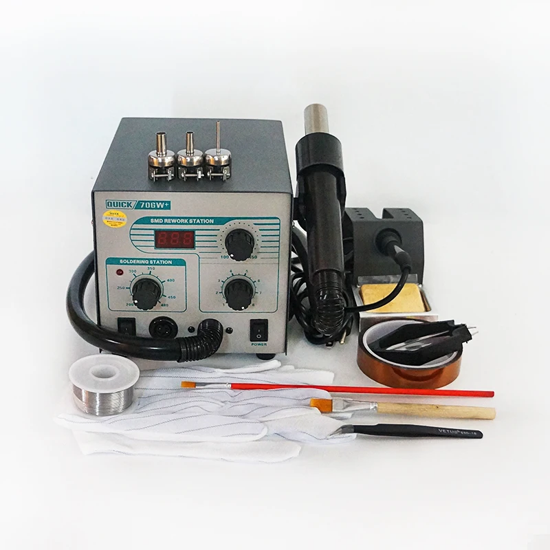 

QUICK 706W+ BGA Rework Reballing Soldering Station LCD Digital Welding Solder SMD Repair with ESD tweezers brush Insulating tape
