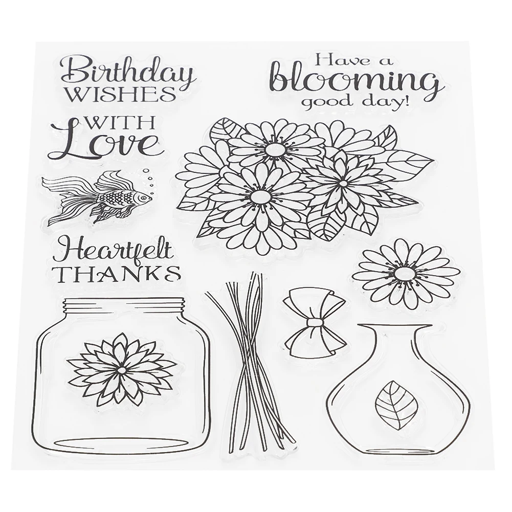 Transparent Rubber Stamp Flower Vase Seal With Cutting Die DIY for Scrapbook Craft Collections | Канцтовары для офиса и дома