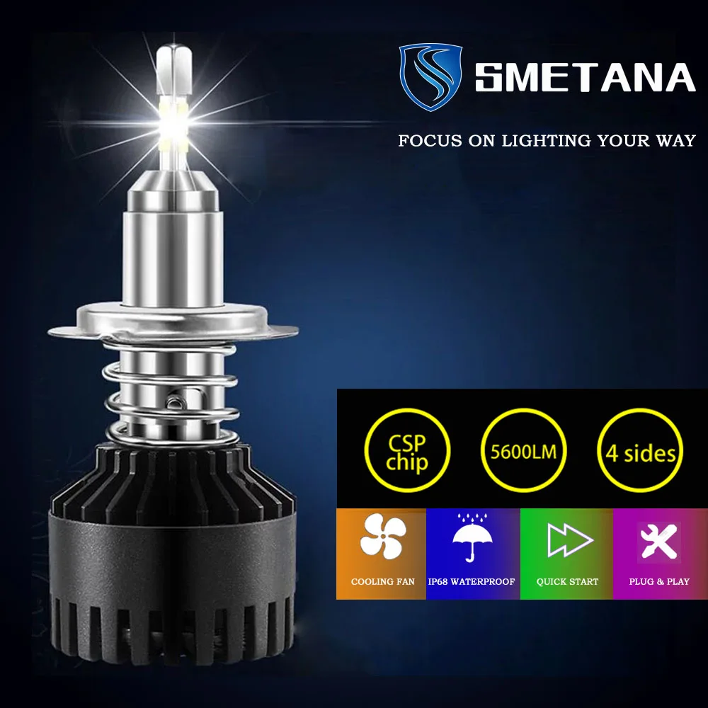 Светодиодный налобный фонарь SMETANA A7 чип Samsung CSP H1 H4 H7 H8 H9 H11 9005 9006 D1S D2S D3S D4S 2 шт. Canbus 12