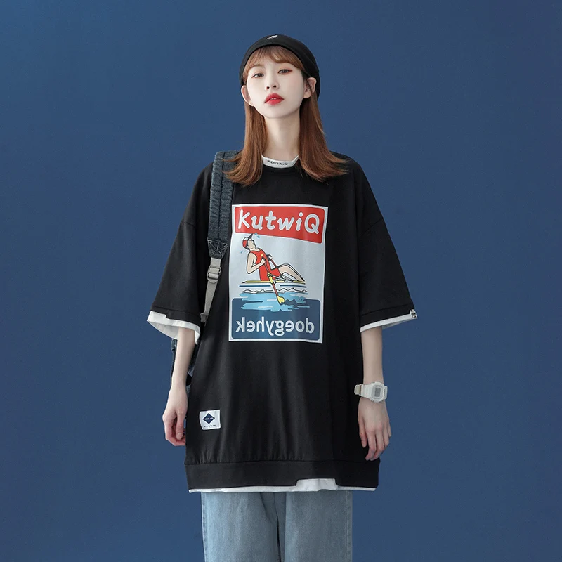 

HENCHIRY Новая Летняя женская одежда с коротким рукавом модная футболка Harajuku для отдыха в уличном стиле женский топ для влюбленных нейтральный ...
