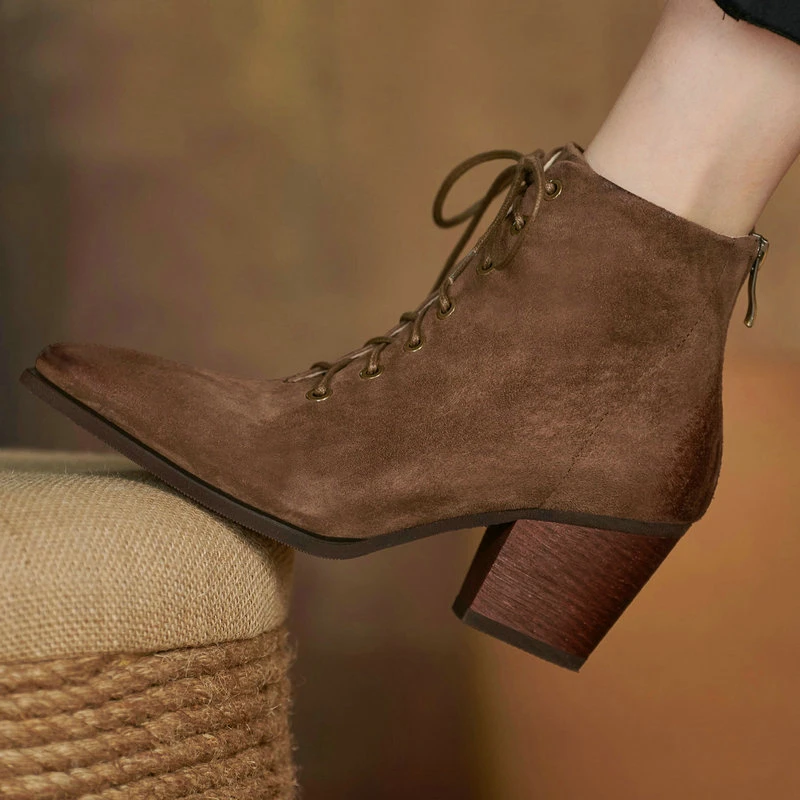 

Cross Tied Women's Boots Classic Design Thick high Heels Shoes Woman Heels Winter Newest Party Working Ankle Boots size 41 42