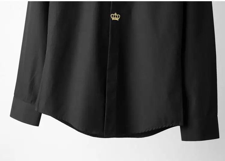 

Cotton Solid Color Men Shirts Luxury Golden Embroidery Long Sleeve Mens Dress Shirts Fashion Slim Fit Male Shirts 4XL