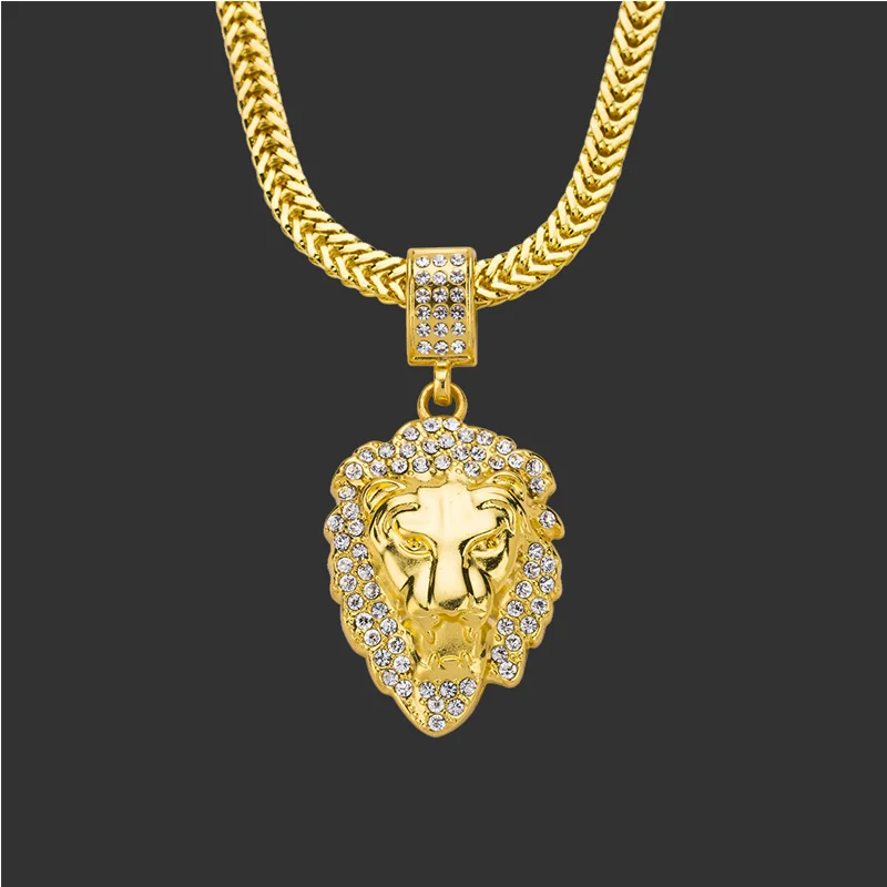 

New popular hip-hop plated 18-karat gold and diamond studded lion head pendant necklace for men and women