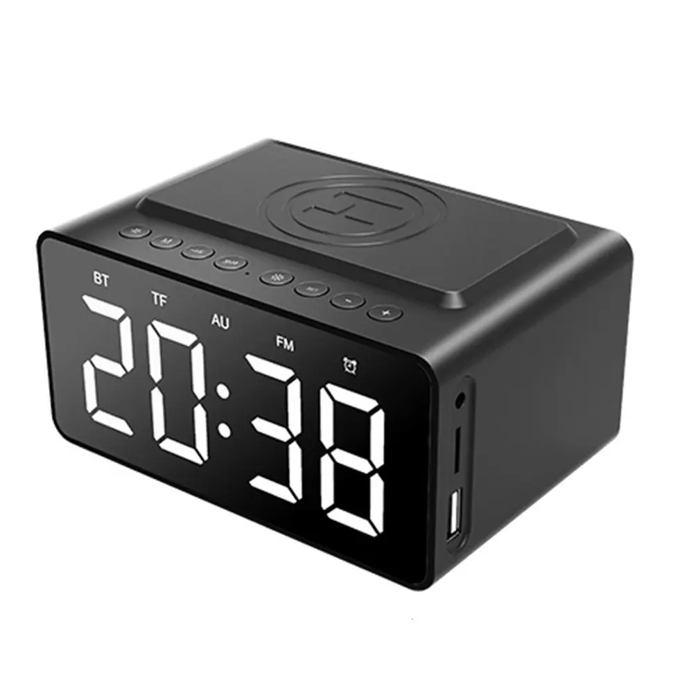 

Беспроводной Зарядное устройство будильник Динамик светодиодный смарт-цифровые часы настольные электронные настольные часы FM радио для б...