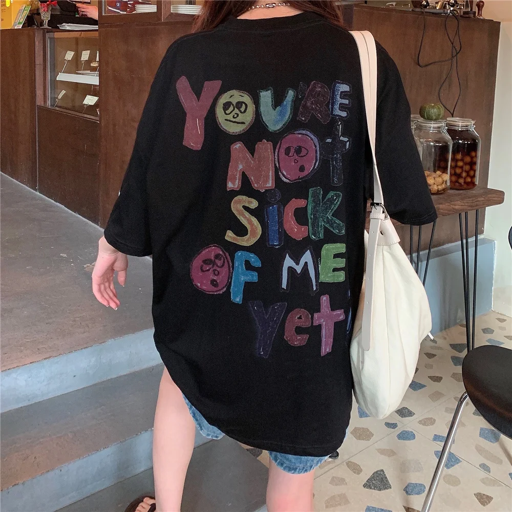 

Funny Graffiti Short Sleeve Tees Girl Tide Street Harajuku Round Neck Letter Printing Loose Summer T-Shirts Female Chic Tops Ins