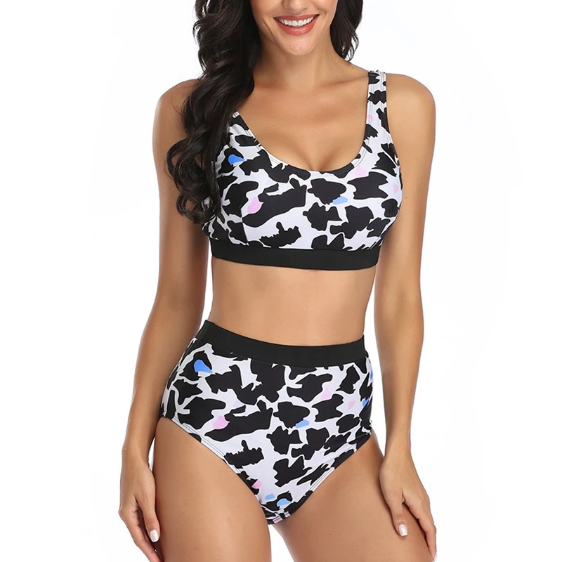 

Women's Round Neck Leopard Print 2-Piece Split Swimsuit Suit