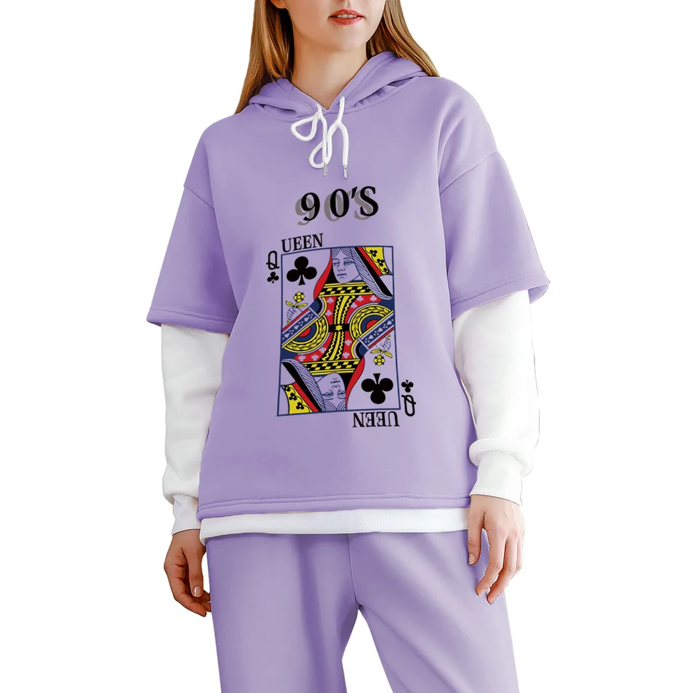 

Свитшот женский оверсайз в стиле Харадзюку, худи с цветовым принтом, длинным рукавом, с имитацией двух предметов, Термоодежда в эстетическом стиле 90-х