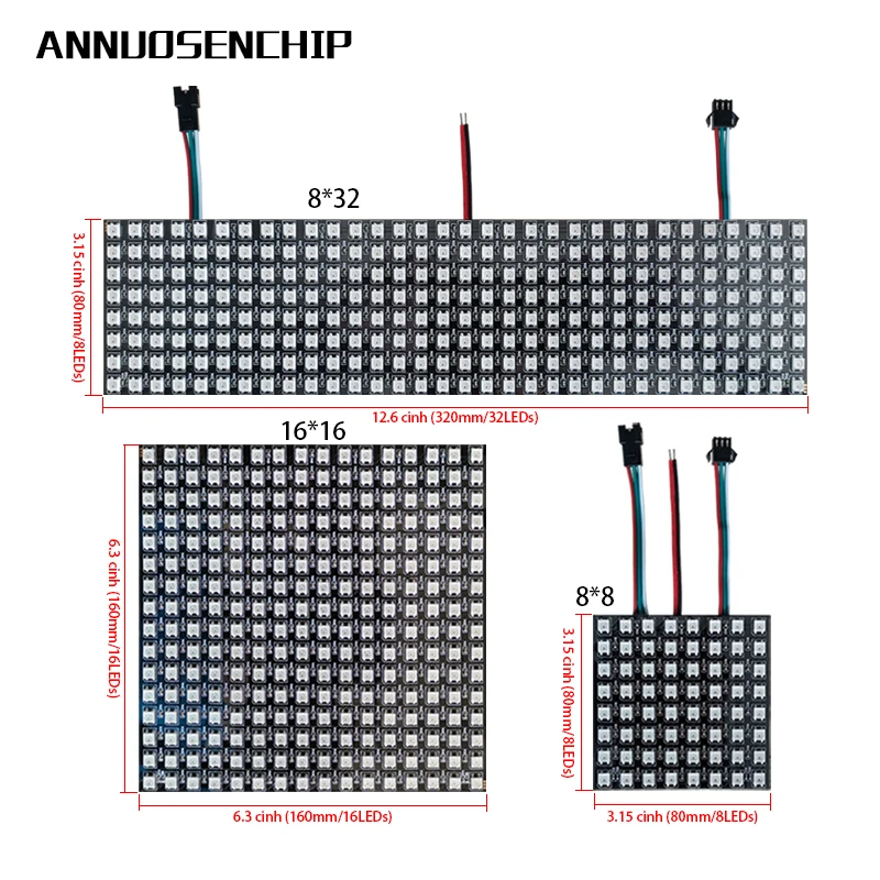 DC5V 8*8 16*16 8*32 Пиксели WS2812 Гибкий цифровой светодиодный запрограммирован Панель