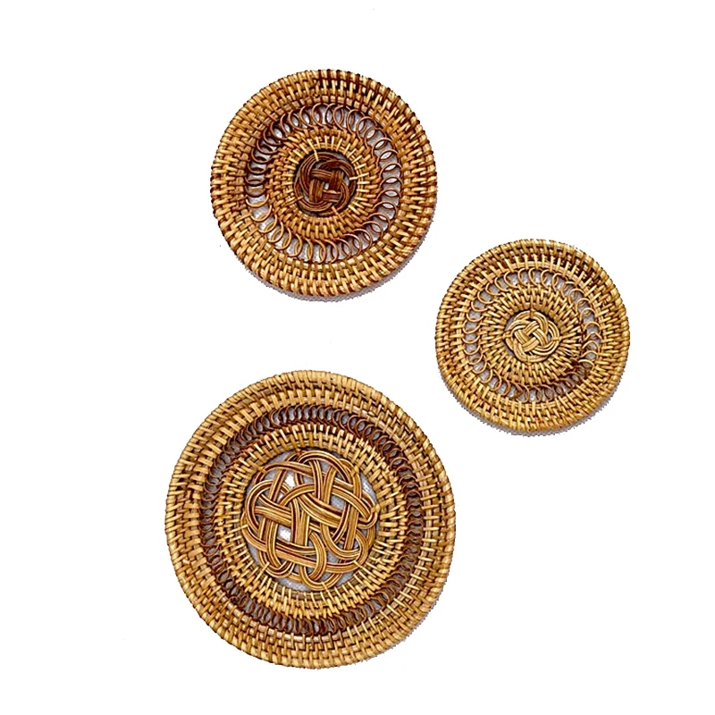 

3 Pcs Round Woven Rattan Placemat Coaster Kitchen Table Bowl Mat Insulation Placemats Coaster Teapot Mat 3 Sizes