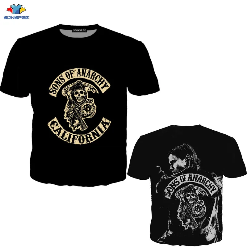 SONSPEE Sons of Anarchy 3D T-Shirt for Men Motorcycle Racing Compression Shirt with Engine Design image 2