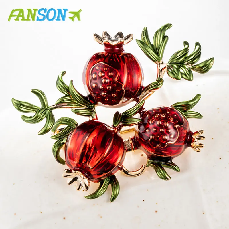 FANSON красная гранатовая брошь осень фрукты булавка эмаль броши для женщин пальто