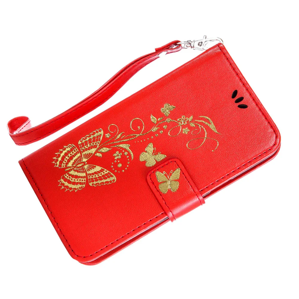 Позолоченный чехол для телефона из искусственной кожи с бабочкой мягкий