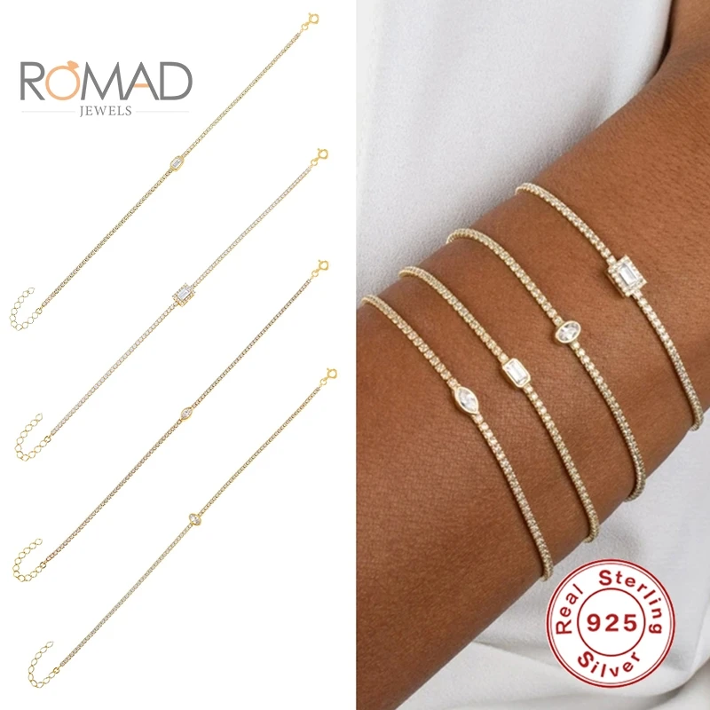 

ROMAD 925 Sterling Silver Tennis Diamond Bracelet For Women All-match Fine Jewelry Wedding Gift Bracelet Bransoletki Damskie