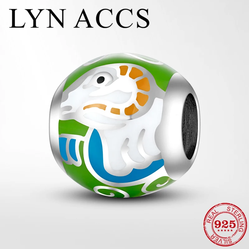 100% реальные технические серебряные зеленые эмалированные бусины в виде слона