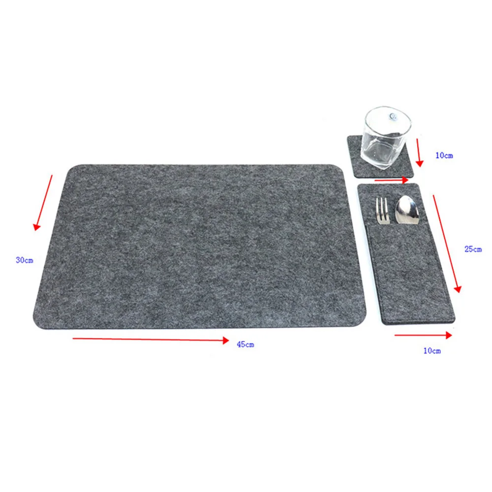 3PCS Felt Placemats Washable Table Mat European Style Insulation Pad Non-slip Dish Bowl Glass Coaster For Kitchen Dinning Room | Дом и сад