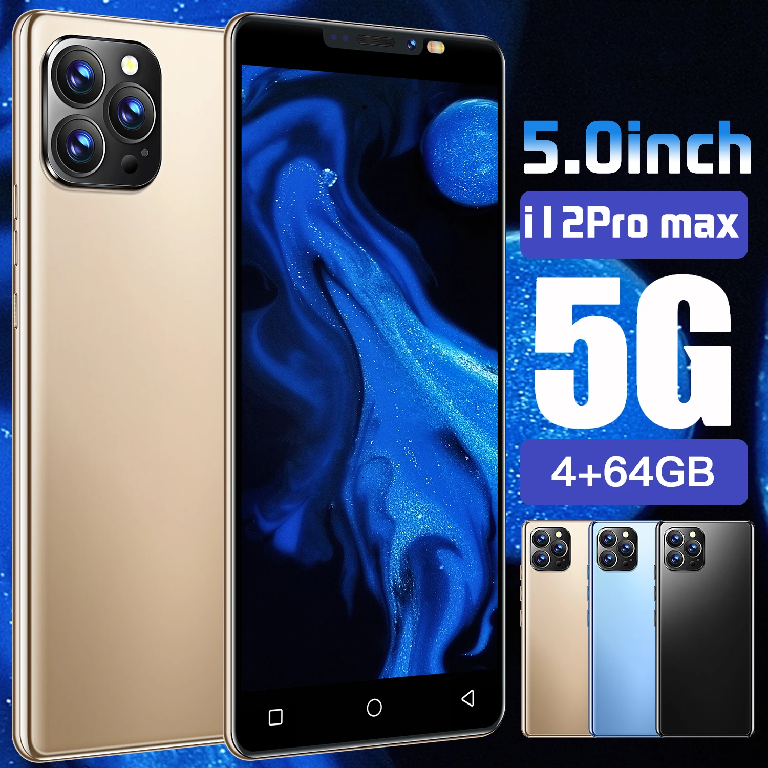 

Global Version I12 Pro Max 5-Inch Smart Phone HD Screen 3800mAh Battery Capacity 6G+128G Android Phone 8+16MP Camera 5G Phone
