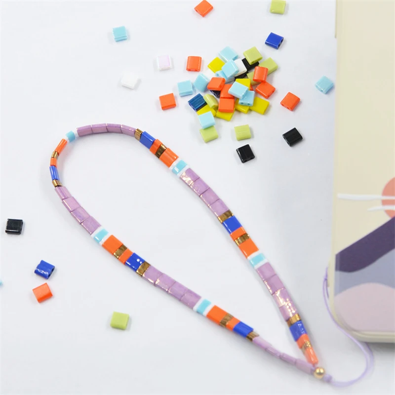 

Tila Beads Mobile Phone Chain Strap Diy Purple Color Anti Lost Key Wallet Bracelet Lanyard Jewelry For Women Gift