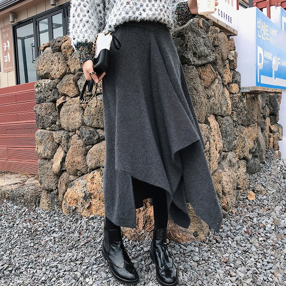 

Женская осенне-зимняя длинная юбка, ассиметричные повседневные женские элегантные юбки в Корейском стиле