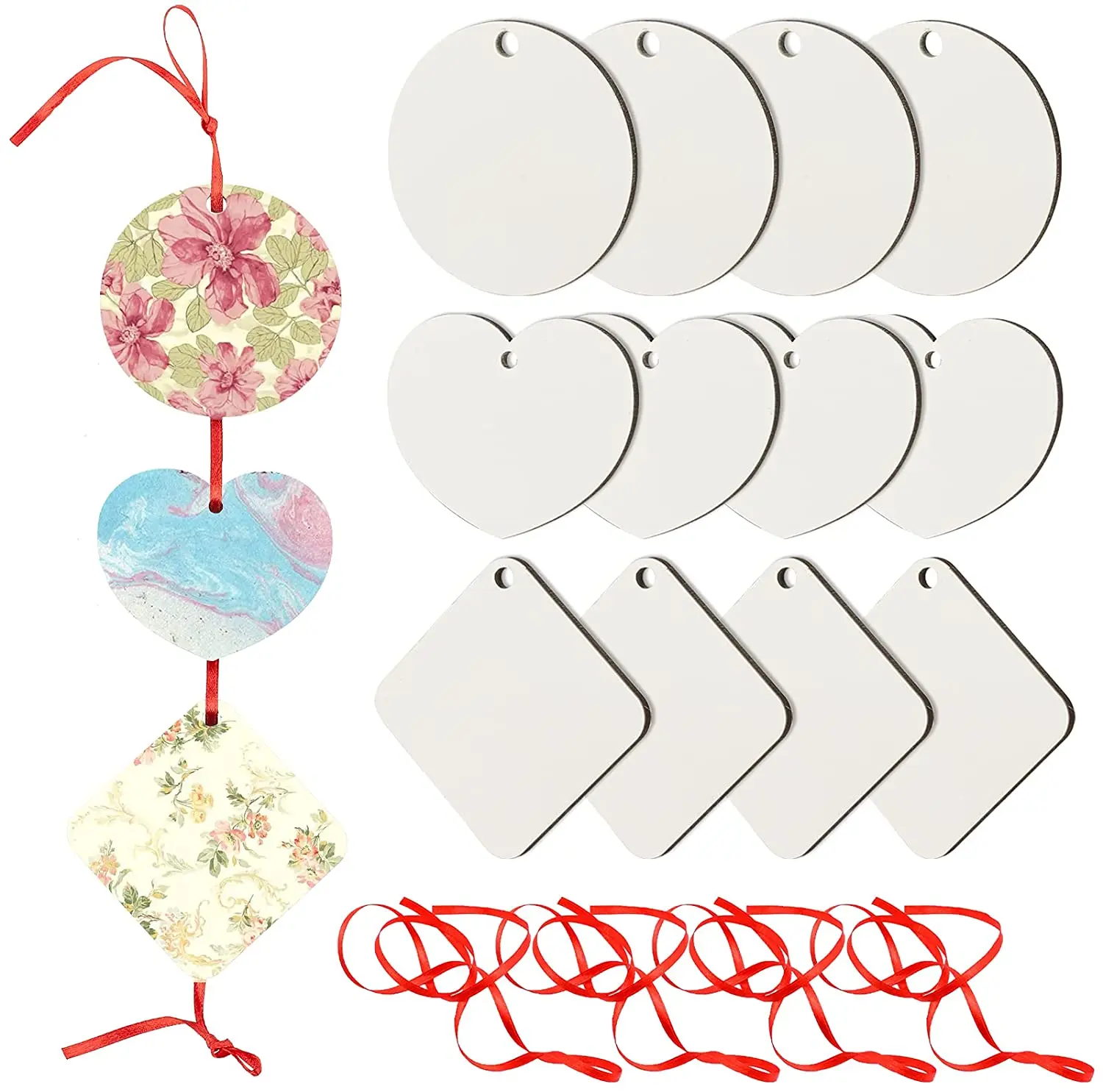 

15 шт., квадратные круглые деревянные подвески в виде сердца